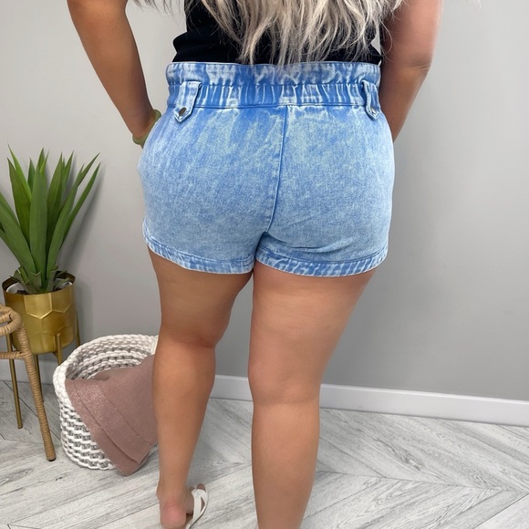 Denim Blue Women's Shorts - paper bag waist - Picture 3 of 5